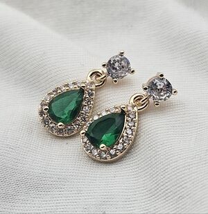 Gold and Green Teardrop Earrings